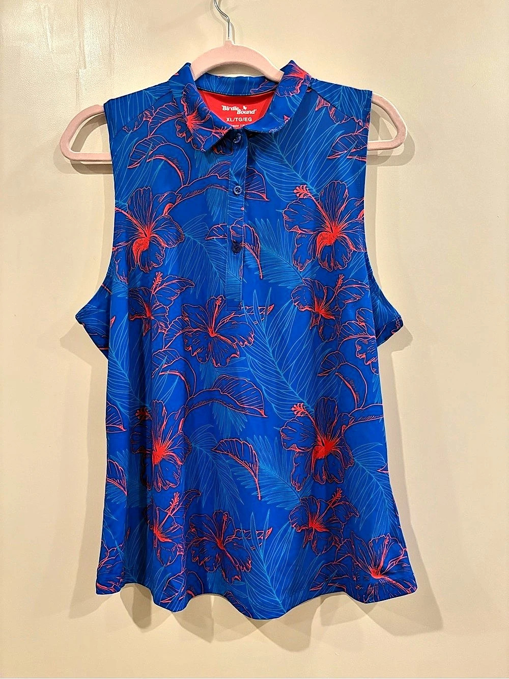Birdie Bound Gemma Sleeveless Print Golf Polo Shirt Floral Sleeveless Button